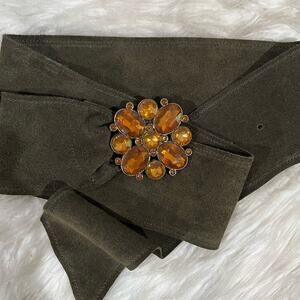 NEW Lake Shore Drive Suede Boho Crystal Flower Vintage Buckle Wide Waist Belt L